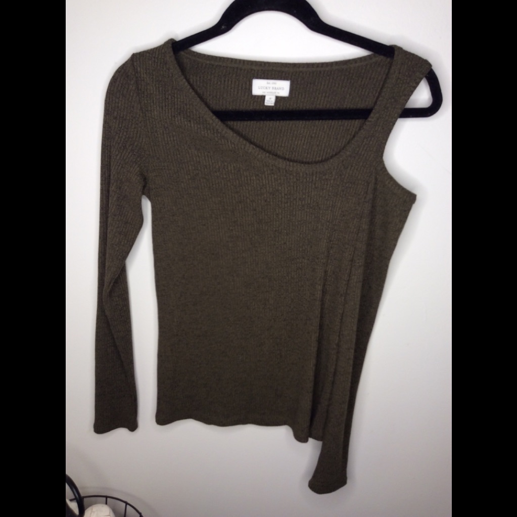 Lucky Brand Cold Shoulder Green Blk Knit Top